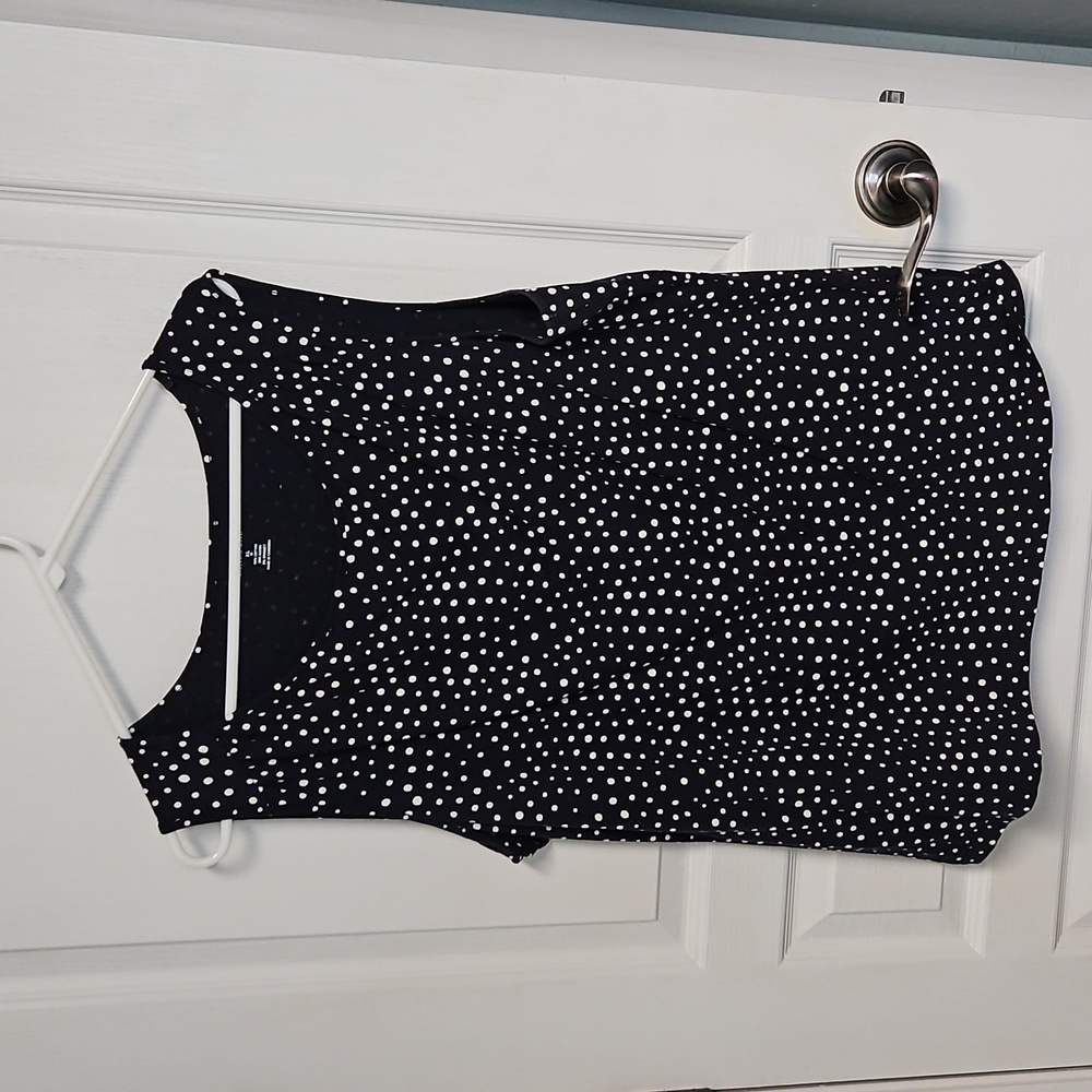Lands' End Tank Top Highneck Navy Blue White Polka Dot Women's XL